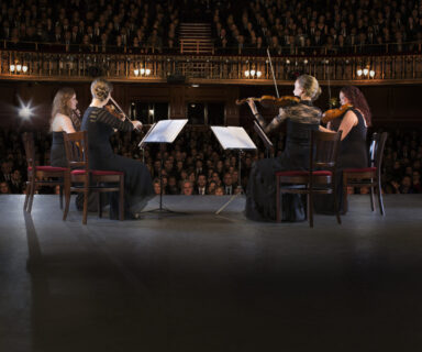 Quartet performing on stage in theater